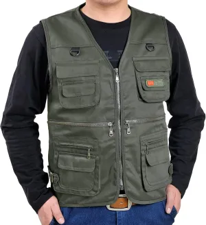 ZYXTIM Men's Utility Cargo Vest with Multi Pockets Casual Outdoor Work Safari Fishing Hunting Work Photo Vest Big&Tall
