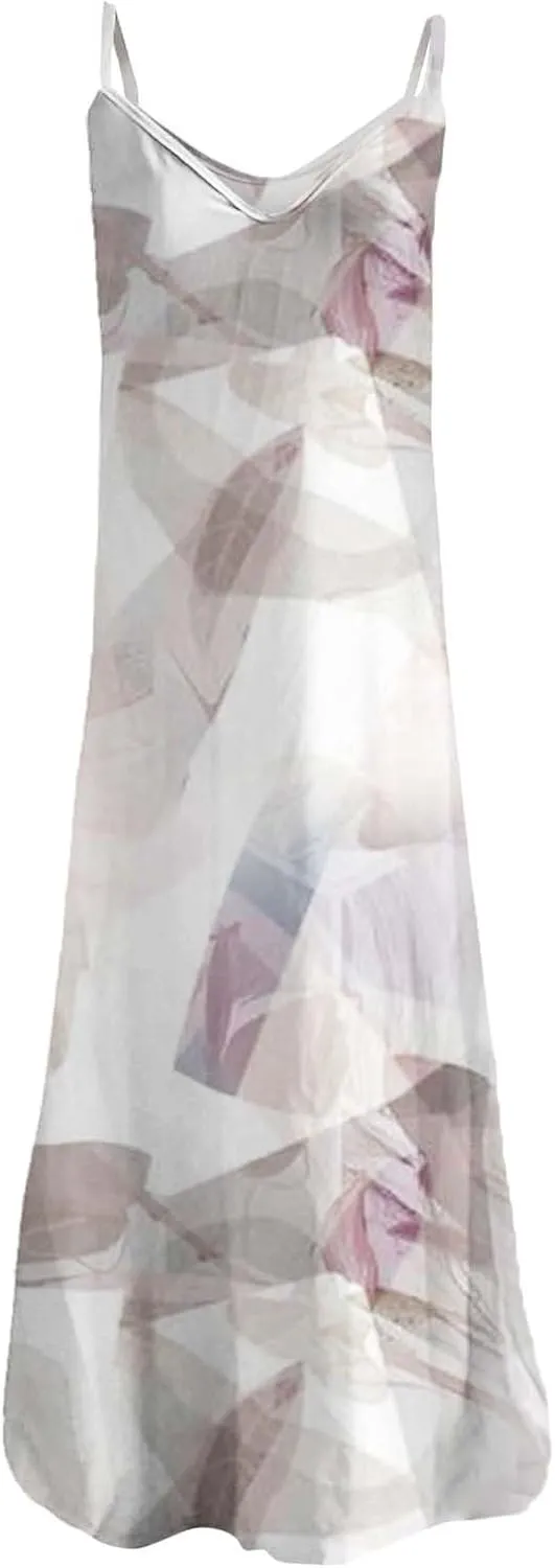 ZYXTIM Women's Summer Casual Sleeveless Beach Dress V Neck Printed Casual Loose Long Maxi Dress Holiday Flowy Swing Dress